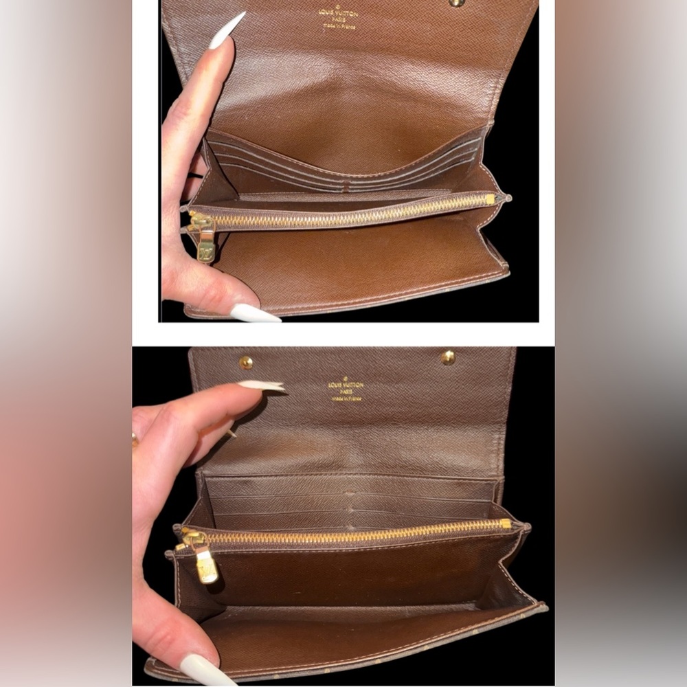 Louis Vuitton Wallet Mini Lin Brown Monogram Sarah Long Double Snap Continental - Picture 8 of 14